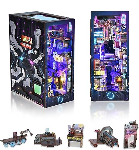 DIY Book Nook Kit, Puppenhaus-Bücherregal-Einsatz, Dekoration, 3D-Holzpuzzles mit LED, Miniatur-Set, Geburtstag, Ostern, Heimdekoration für Teenager, Erwachsene, endlose Maße (SQ-18) von strucwood