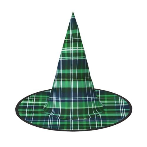 Blauer und grüner schottischer Schottenkaro-Druck, Halloween-Hexenhut, Oxford-Stoff, faltbar, für Party/Karneval/Maskerade Blauer und grüner schottischer Schottenkaro-Druck, Halloween-Hexenhut, Oxford-Stoff, faltbar, für Party/Karneval/Maskerade von sttung