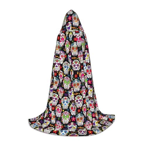 Kapuzenumhang mit buntem Totenkopf-Druck, ohne Reißverschluss und Fliege, Halloween/Cosplay/Comic-Con Kapuzenumhang mit buntem Totenkopf-Druck, ohne Reißverschluss und Fliege, Halloween/Cosplay/Comic-Con von sttung