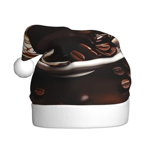 sttung Heißer Kaffee mit Kaffeebohnen-Druck, Erwachsenen-Weihnachtsmütze, Weihnachtsmann-Kostüm, Accessoire, klassische Weihnachtsmann-Kopfbedeckung, für Herren und Damen von sttung