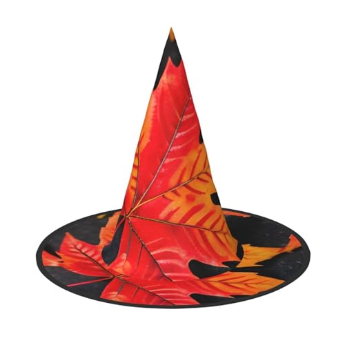 sttung Hexenhut für Halloween, Motiv: rote Blätter, Oxford-Stoff, faltbar, für Party/Karneval/Maskerade sttung Hexenhut für Halloween, Motiv: rote Blätter, Oxford-Stoff, faltbar, für Party/Karneval/Maskerade von sttung