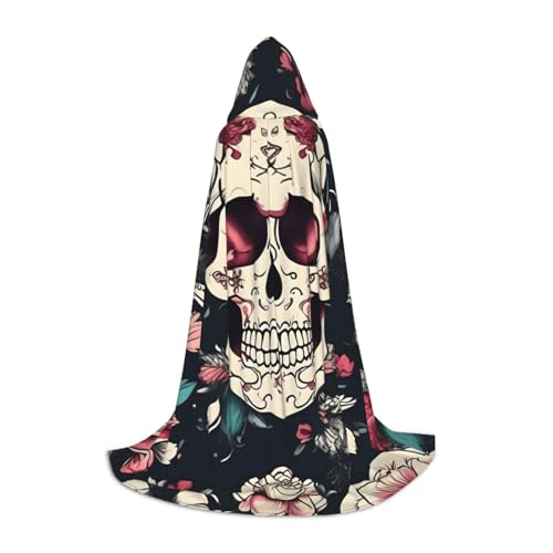 sttung Kapuzenumhang mit Blumen-Totenkopf-Ornament-Muster, voller Druck, ohne Reißverschluss und Fliege, Halloween/Cosplay/Comic-Con sttung Kapuzenumhang mit Blumen-Totenkopf-Ornament-Muster, voller Druck, ohne Reißverschluss und Fliege, Halloween/Cosplay/Comic-Con von sttung