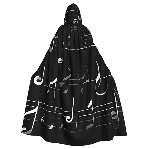sttung Schwarzer Umhang mit Musiknoten für Halloween, mit Kapuze, für Erwachsene, Karneval, Hexenumhang, Kostüme, Party von sttung