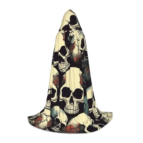 sttung Totenkopf-Skelett-Druck, Kapuzenumhang mit vollem Druck, ohne Reißverschluss + Fliege, Halloween/Cosplay/Comic Con sttung Totenkopf-Skelett-Druck, Kapuzenumhang mit vollem Druck, ohne Reißverschluss + Fliege, Halloween/Cosplay/Comic Con von sttung