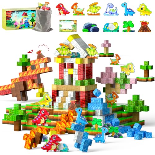 Magnetische Bausteine, 110 Stück Dinosaurier Spielzeug Magnetic Building Blocks Set, Magnet Bausteine Spielzeug für Kinder ab 3 Jahren, Magnetspielzeug Geschenk Junge Mädchen 4 5 6 7 8 9 10 Jahre von suihuooo