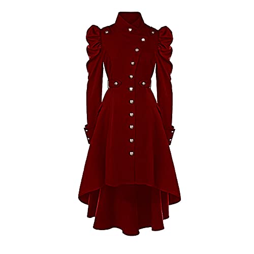 sujinxiu Damen Gothic Kleid Puffärmel Mittelalter Kostüm Irish Renaissance Trenchcoat Viktorianisches Kleid für Halloween Cosplay von sujinxiu