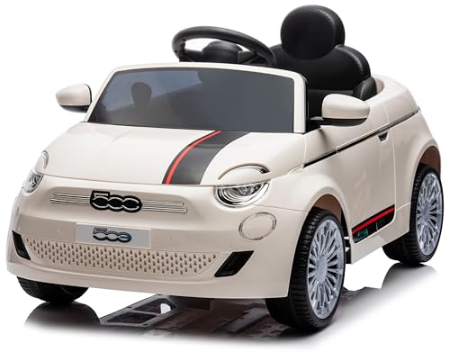 FIAT 500 Kinder Elektroauto, Elektro Kinderauto im Alter von 3 Jahren, Motorleistung 2x30W, Lenkrad mit Sound, Sicherheitsgurte (Perle) von sun baby