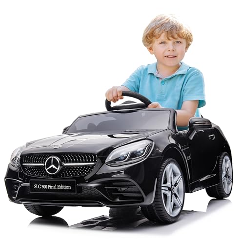 Mercedes Kinder Elektroauto, Elektro Kinderauto im Alter von 3 Jahren, Motorleistung 2x30W, Lenkrad mit Sound, Sicherheitsgurte (Schwarz) von sun baby