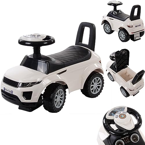 Rutschauto ab 1 Jahr, Kinderauto ab 12 Monaten, Baby Auto, Lauflernhilfe mit Hupe und Motorengeräuschen (Weiß) von sun baby
