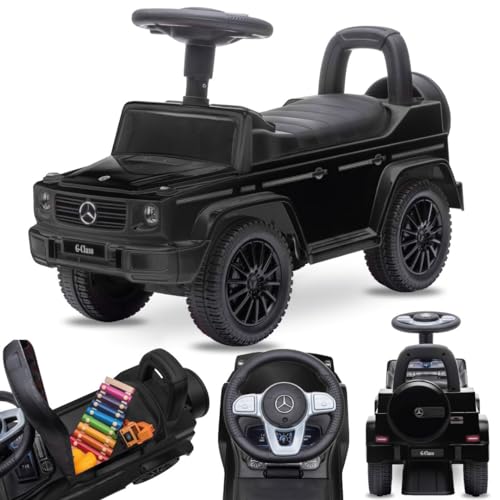 Rutschauto ab 1 Jahr, bobbycar, Mercedes in rot, blau, weiß, schwarz, kinderauto, Baby Auto, lauflernhilfe mit Hupe und Motorengeräuschen (Schwarz) von sun baby