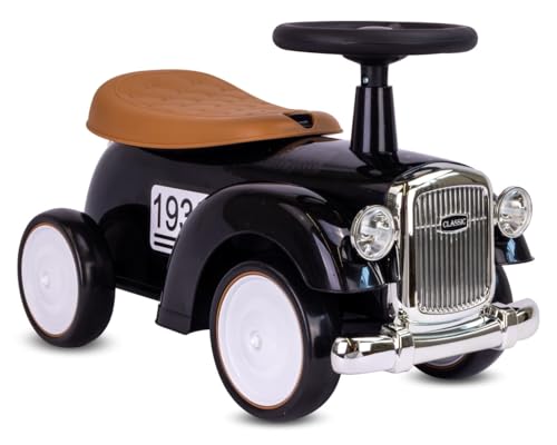 Rutschauto ab 1 Jahr Retro Classic, Rutschauto Indoor, Auto Kinder, Baby Auto, Gehhilfe mit Horn (Schwarz) von sun baby