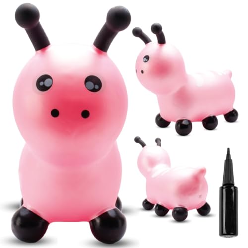 sun baby Hüpftiere ab 1 Jahr mit Pumpe aufblasbares Hüpfspielzeug aus Hochwertigem und Strapazierfähigem Gummi, Verschiedene Designs (Rosa Raupe) von sun baby