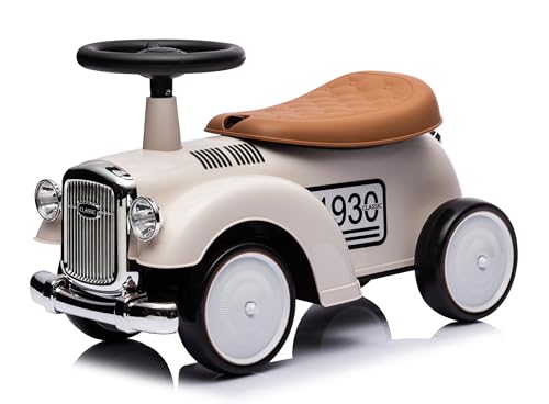 Sun Baby Rutschauto ab 1 Jahr Retro Classic, Rutschauto Indoor, Auto Kinder, Baby Auto, Gehhilfe mit Horn (Elfenbein) von sun baby