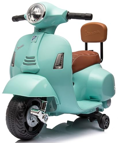 Vespa Elektroroller Elektrofahrzeug Kinderfahrzeug Scooter (Türkis mit Rückenlehne) von sun baby