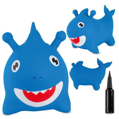 sun baby Hüpftiere ab 1 Jahr mit Pumpe aufblasbares Hüpfspielzeug aus Hochwertigem und Strapazierfähigem Gummi, Verschiedene Designs (Blauer Hai) von sun baby