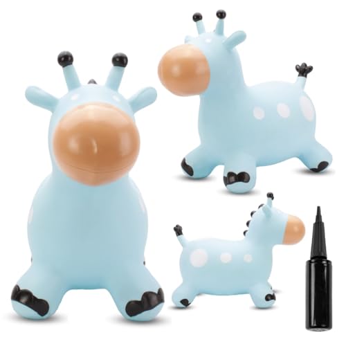 sun baby Hüpftiere ab 1 Jahr mit Pumpe aufblasbares Hüpfspielzeug aus Hochwertigem und Strapazierfähigem Gummi, Verschiedene Designs (Blau Giraffe) von sun baby