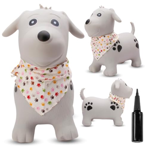 sun baby Hüpftiere ab 1 Jahr mit Pumpe aufblasbares Hüpfspielzeug aus Hochwertigem und Strapazierfähigem Gummi, Verschiedene Designs (Grau Hund) von sun baby