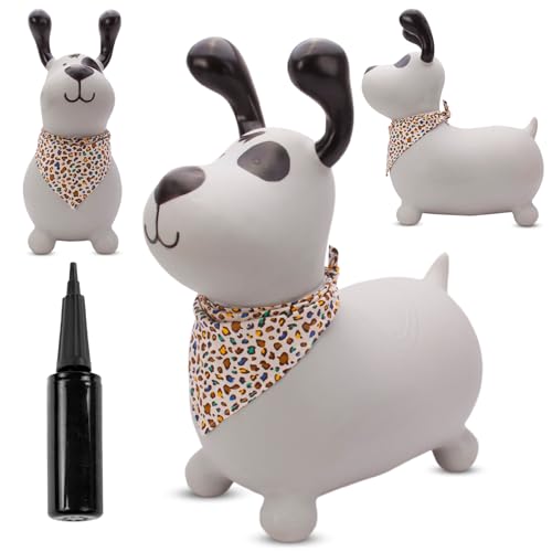 sun baby Hüpftiere ab 1 Jahr mit Pumpe aufblasbares Hüpfspielzeug aus Hochwertigem und Strapazierfähigem Gummi, Verschiedene Designs (Grauer Hund) von sun baby