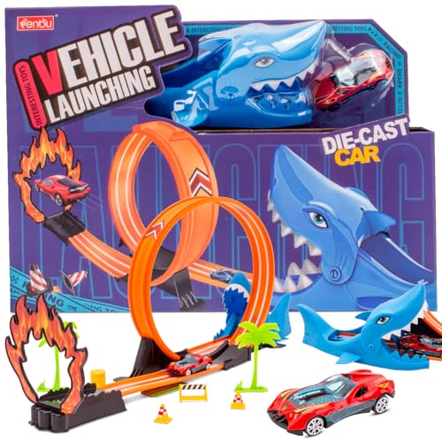 sun baby Rennbahn Hai 3+ – Abschussrampe, Strecke mit Looping, Rennwagen, Aufkleber – Bahnlänge 128x24x4 cm sun baby Rennbahn Hai 3+ – Abschussrampe, Strecke mit Looping, Rennwagen, Aufkleber – Bahnlänge 128x24x4 cm von sun baby