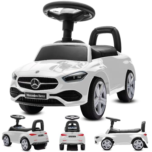 sun baby Rutschauto ab 1 Jahr Mercedes C-Class, Kinderfahrzeug für Jungen und Mädchen mit Audio-Lenkrad, Ablagefach, Kippschutz (Weiß) von sun baby