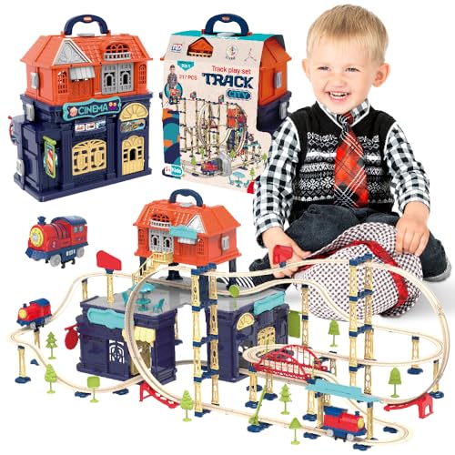 sun baby Zugstrecke mit elektrischer Lokomotive für Kinder ab 3 Jahren - Spielzeug mit Schleife, Viadukt, Brücke, Schranke, Bahnhofs-, Kino- und Ladengebäude sun baby Zugstrecke mit elektrischer Lokomotive für Kinder ab 3 Jahren - Spielzeug mit Schleife, Viadukt, Brücke, Schranke, Bahnhofs-, Kino- und Ladengebäude von sun baby