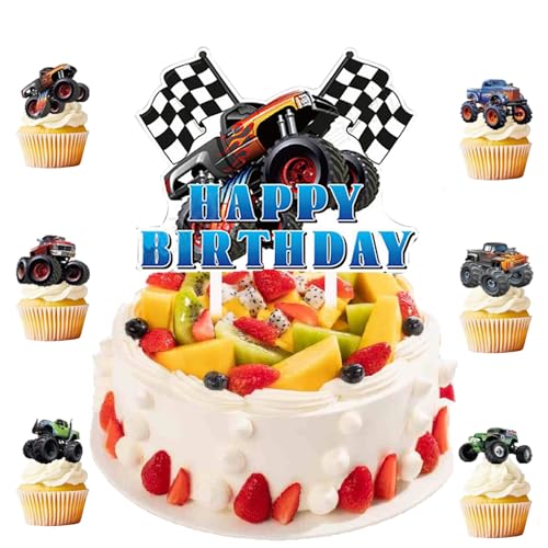 25 Stück Monster Truck Tortenaufsatz Set – Happy Birthday Cake Topper für Jungen – LKW Muffin Dekorationen, Auto Cupcake Topper, Geburtstagskuchen Zubehör für Kinder 25 Stück Monster Truck Tortenaufsatz Set – Happy Birthday Cake Topper für Jungen – LKW Muffin Dekorationen, Auto Cupcake Topper, Geburtstagskuchen Zubehör für Kinder von sundrerfect
