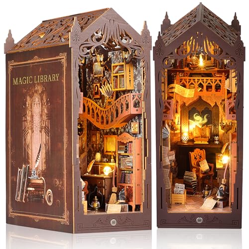 Book Nook Kit DIY Puppenhaus Holz Haus, 3D Holzpuzzle mit Sensor-LED – DIY Bücherecke Fantasy Bibliothek,Diorama & Bücherregal Deko für Erwachsene Teens(Magic House-2) von suruim