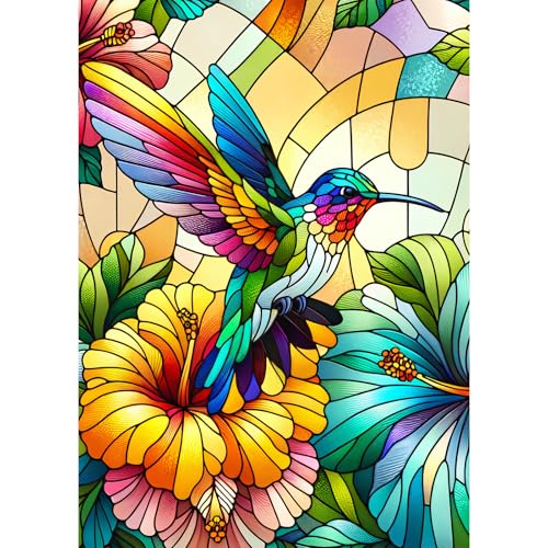 Sutinban 1000 Teile Puzzle für Erwachsene Glasmalerei-Kolibri mit Blume 50x70 cm Herausfordernd Puzzles 1000 Teile Geschenkidee für Puzzlefans ab 14 Jahren von sutinban