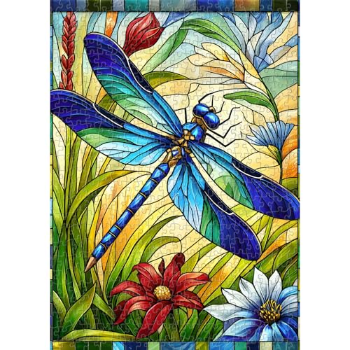 Sutinban 500 Teile Puzzle für Erwachsene – Stained Glass Dragonfly mit Buntglas-Muster (51x36 cm) Puzzle Wandkunst & Geschenkidee. von sutinban