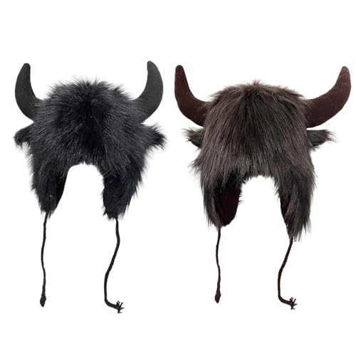 syayw Bullenhornhut - 67 Cm Samt Wasserbüffelhut Für Mann Frauen | Faux Horn Horn Cap Für Tier, Cosplay, Festival, Thema, Party, Outdoor, Abenteuer, Halloween, Wandern von syayw