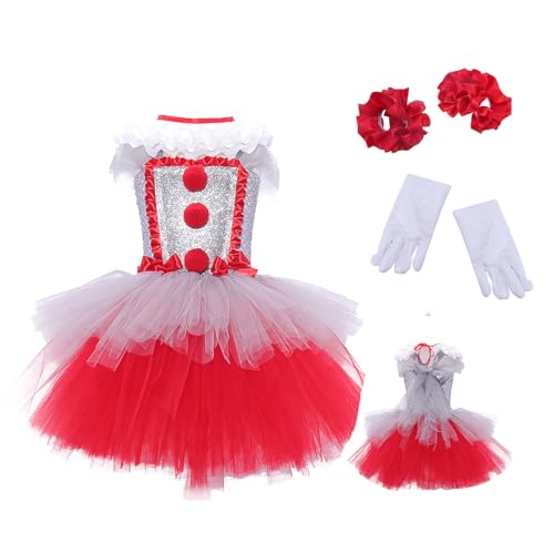syayw Mädchen Scary Clown Tutu Tulle - Halloween Scary Cosplay Mesh Set | Skaarary Tutu Tulle Halloween Outfit | Spooky Circus Cosplay -Outfit für Party, Fotoshooting, Parade von syayw