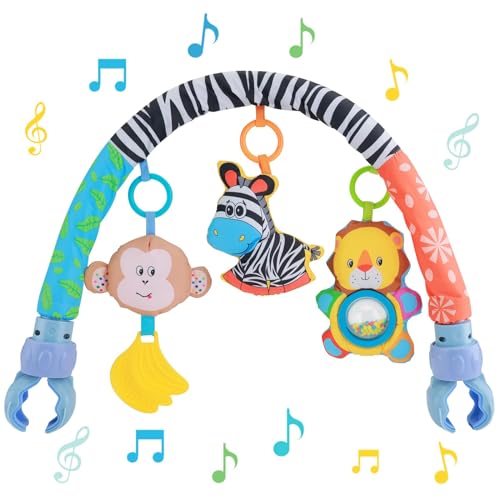 syid Baby Arch Toy Kinderwagen – Clip on Cot Activity Bar Musical Sensory Suspension Crib Arch Toy with Rattle Babies Travel Play Arch Pram von syid