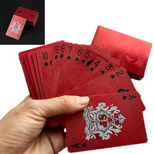 syiyunran Kunststoff Wasserdicht Spielkarten - Roter Drache Muster Kartendeck 1 Deck, Abmessungen 5,7 x 8,7 cm, Goldfolie Kreative Karte Kartenspiel Gesicht Gefrostet Poker Pokerkarten syiyunran Kunststoff Wasserdicht Spielkarten - Roter Drache Muster Kartendeck 1 Deck, Abmessungen 5,7 x 8,7 cm, Goldfolie Kreative Karte Kartenspiel Gesicht Gefrostet Poker Pokerkarten von syiyunran