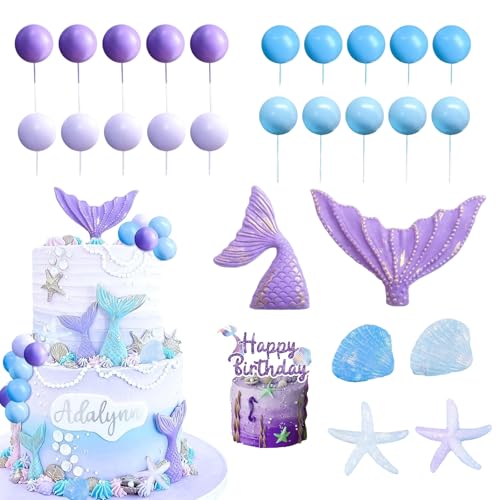 sylbx 27 Stück Kuchen Dekoration Meerjungfrau,Meer-jungfrau Kuchen Dekoration,Topper Meerjungfrau Schwanz,Meer-jungfrau Kuchen Topper,Ozean Theme Tortendeko für Mädchen Junge Party Torten Deko von sylbx