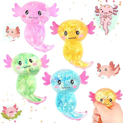 sylbx 4 Stück Axolot Stress Toy,Stress Toy,Squeeze Toy,Stress Relief Toy,Squishy Toy,Soft Stress Relief Toy,Stress Relief Squeeze Toy for Adults Children,Soft Stress Balls,Relaxed Axolotl Toy von sylbx