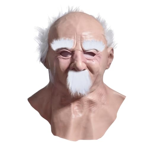 Halloween Old Man Maske, die ältere Old Kopfbedeckung Realistisches Silikon Maskerade Vollköpfe knifflige Requisiten, Halloween Kopfschmuck echte menschliche Horror Perücken -Party -Requisiten Ko von szaluyk