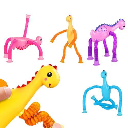 Teleskop Saugnapf Tier Spielzeug | 4-teilige Dinosaurier Saugnapf Spielzeug,Kinderkorb Geschenkfüller Pädagogisches Fidget Spiel für Party Fest Unterhaltungspreis Reisespiel von szaluyk