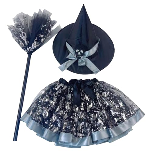 szaluyk Halloween Witch -, 3 Piece Set Halloweens mit Hexenhut - Kinder Hexen -Outfit, Tutu Witch Kostüm | Cosplay -Kostümrock, Alter 2-8 Mädchenkleid - komplette Tutu & Hut -Set für Halloweenn, Kar von szaluyk