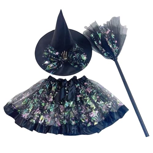 szaluyk Halloween Witch -, 3 Piece Set Halloweens mit Hexenhut - Kinder Hexen -Outfit, Tutu Witch Kostüm | Cosplay -Kostümrock, Alter 2-8 Mädchenkleid - komplette Tutu & Hut -Set für Halloweenn, Kar von szaluyk
