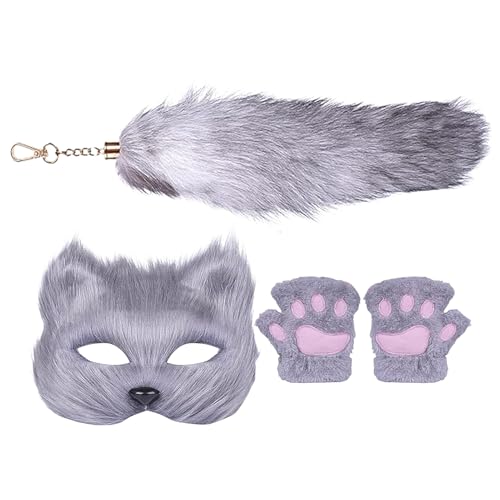 szaluyk Wolf Kostüm | Tierpfotengesicht und Schwanzset | Lustiges Cosplay Costumme Accessoire, süße dekorative Ausrüstung für | Wollf Ohrs Animmal Paww Cover Taiil Sett für Halloween Masquerade7. szaluyk Wolf Kostüm | Tierpfotengesicht und Schwanzset | Lustiges Cosplay Costumme Accessoire, süße dekorative Ausrüstung für | Wollf Ohrs Animmal Paww Cover Taiil Sett für Halloween Masquerade7. von szaluyk