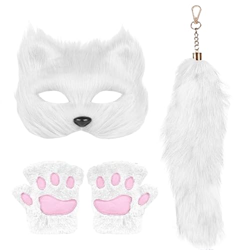 szaluyk Wolf Kostüm | Tierpfotengesicht und Schwanzset | Lustiges Cosplay Costumme Accessoire, süße dekorative Ausrüstung für | Wollf Ohrs Animmal Paww Cover Taiil Sett für Halloween Masquerade7. von szaluyk