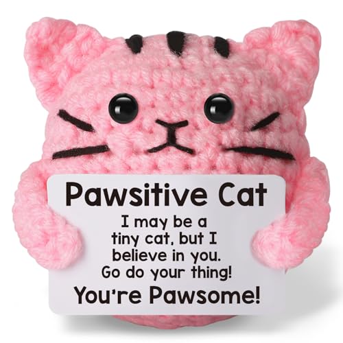 tGifGLonyi Positive Katze häkeln für Freund, Mutter, Oma, Vater, Opa, Tochter, Sohn, Tante, rosa Katzengeschenke für Katzenliebhaber, emotionale Schwester, Bruder, Unterstützung, kleine von tGifGLonyi