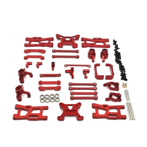tKLNvZ 1/14 RC Auto Upgrade Teile Zubehör 144016 144018 Metall Lenkung Tasse Hub Carrier Schwinge Link Stange Shock Tower Kit(Red) von tKLNvZ