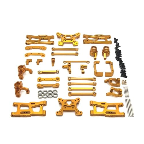 tKLNvZ 1/14 RC Auto Upgrade Teile Zubehör 144016 144018 Metall Lenkung Tasse Hub Carrier Schwinge Link Stange Shock Tower Kit(Yellow) von tKLNvZ