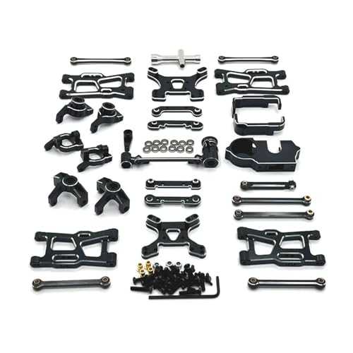 tKLNvZ 144001 144010 124007 124008 124017 124019 Metall Suspension Arm Lenkung Tasse Hub Carrier Shock Tower Link Upgrade Teile(Black) von tKLNvZ