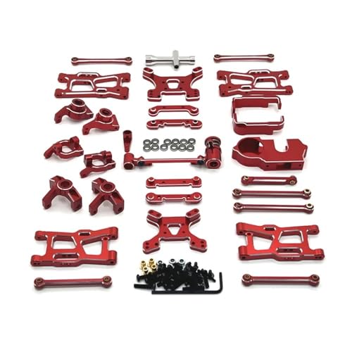 tKLNvZ 144001 144010 124007 124008 124017 124019 Metall Suspension Arm Lenkung Tasse Hub Carrier Shock Tower Link Upgrade Teile(Red) von tKLNvZ