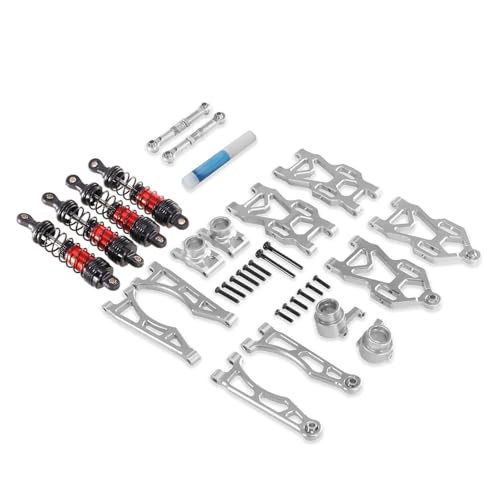 tKLNvZ Aluminiumlegierung-Aufhängungsarm-Sitz-Lenkbecher-Set, Upgrade-Metallteile-Zubehör, kompatibel mit RC-Auto 16101 16102Pro 16103(Silver-Shock) von tKLNvZ