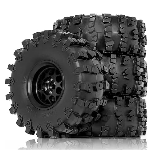 tKLNvZ Beadlock RC 2.2 Felgen und Gummireifen für Raupen, 4 Stück, kompatibel mit RC Raupen 1/10 SCX10 RBX10 90048 90018 TRX4(Black) von tKLNvZ