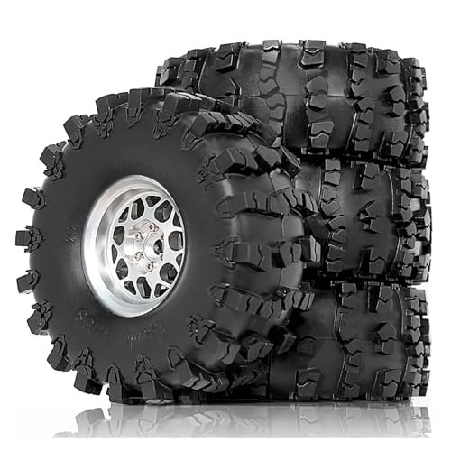 tKLNvZ Beadlock RC 2.2 Felgen und Gummireifen für Raupen, 4 Stück, kompatibel mit RC Raupen 1/10 SCX10 RBX10 90048 90018 TRX4(Silvery) von tKLNvZ