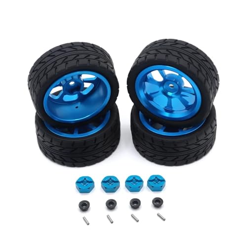 tKLNvZ Kompatibel mit 144001 144010 124007 124016 124019 A959 A959-B, 4 Stück, 65 mm Gummireifen, Metallfelge, 12 mm Sechskant, for RC-Auto-Upgrade-Teile(Blue) von tKLNvZ